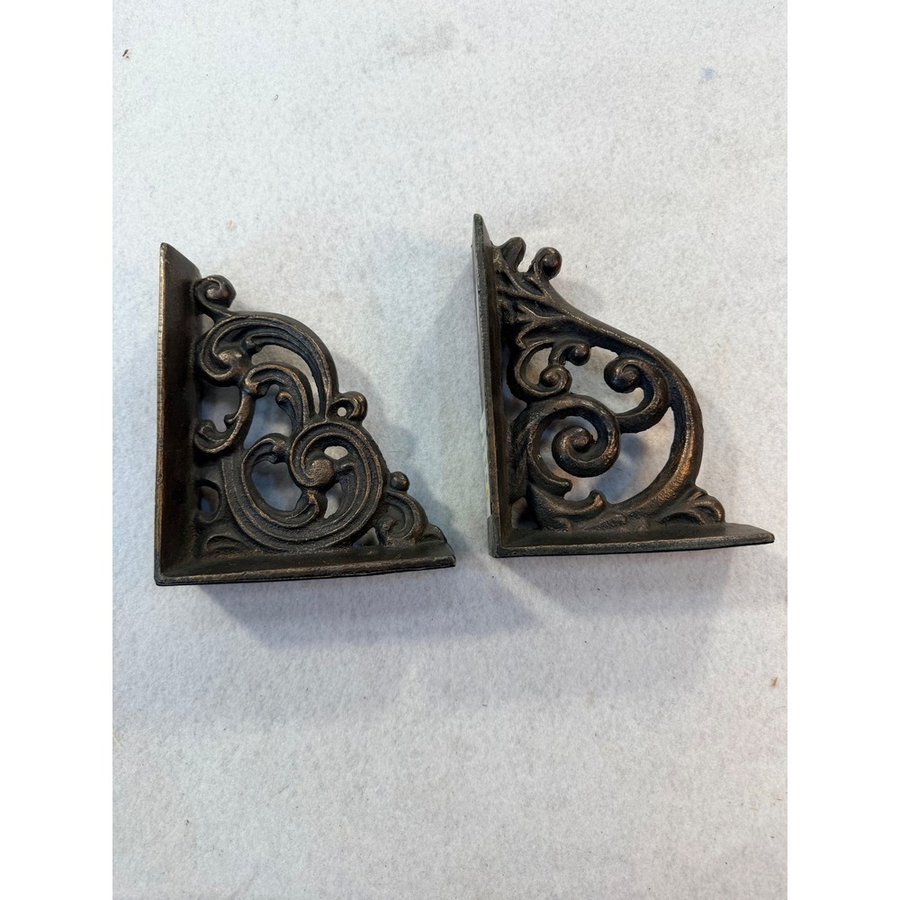 Stein Mart Bronze Cast Metal Scroll Filigree Bookends Shelf Brackets Set of 2